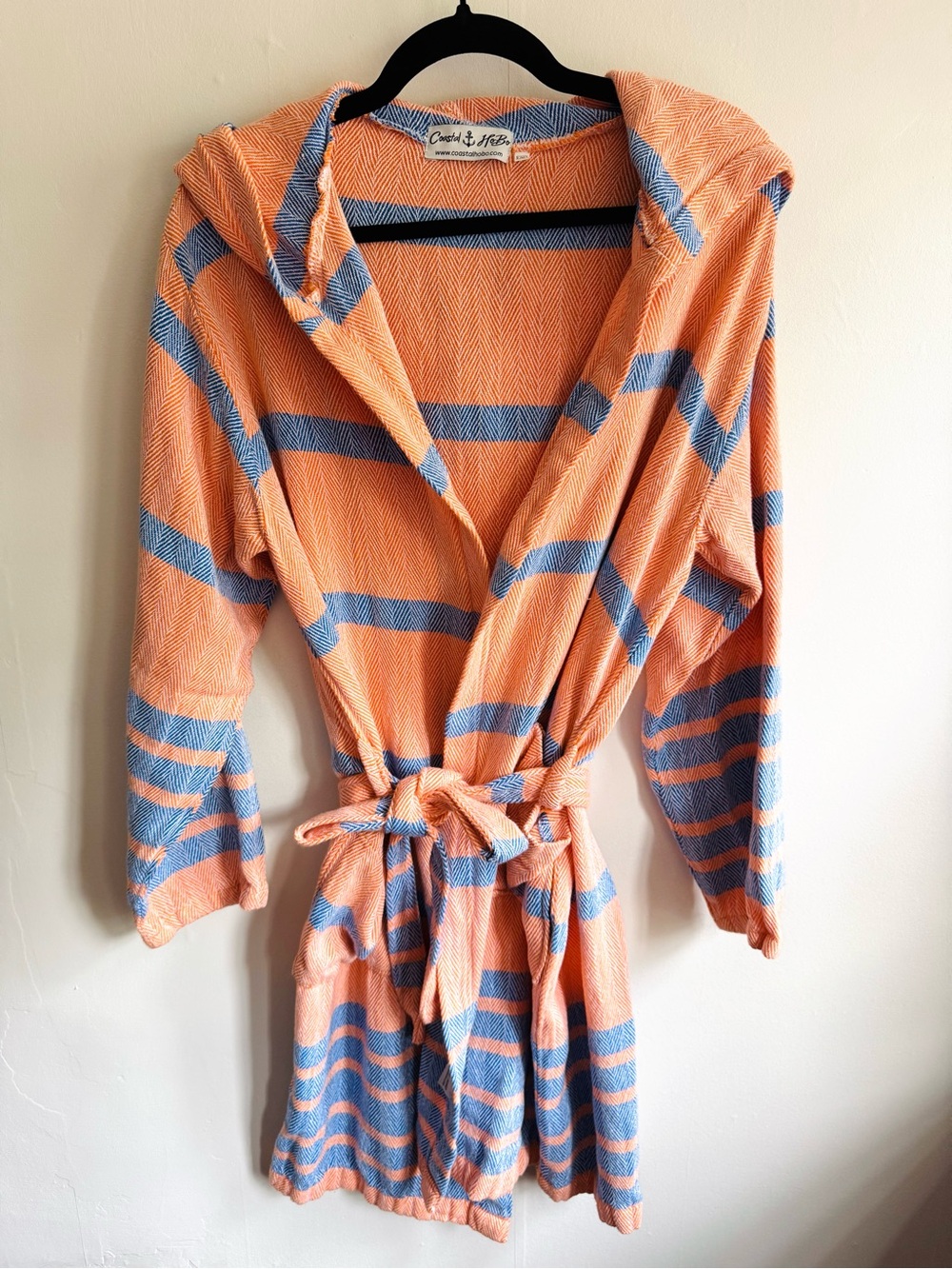 Coastal HoBo Orange and Blue Hooded Turkish Cotton Robe
